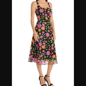 Maggy London Floral Embroidered Sleeveless Mesh Overlay Midi Dress Sz 12 $198.00